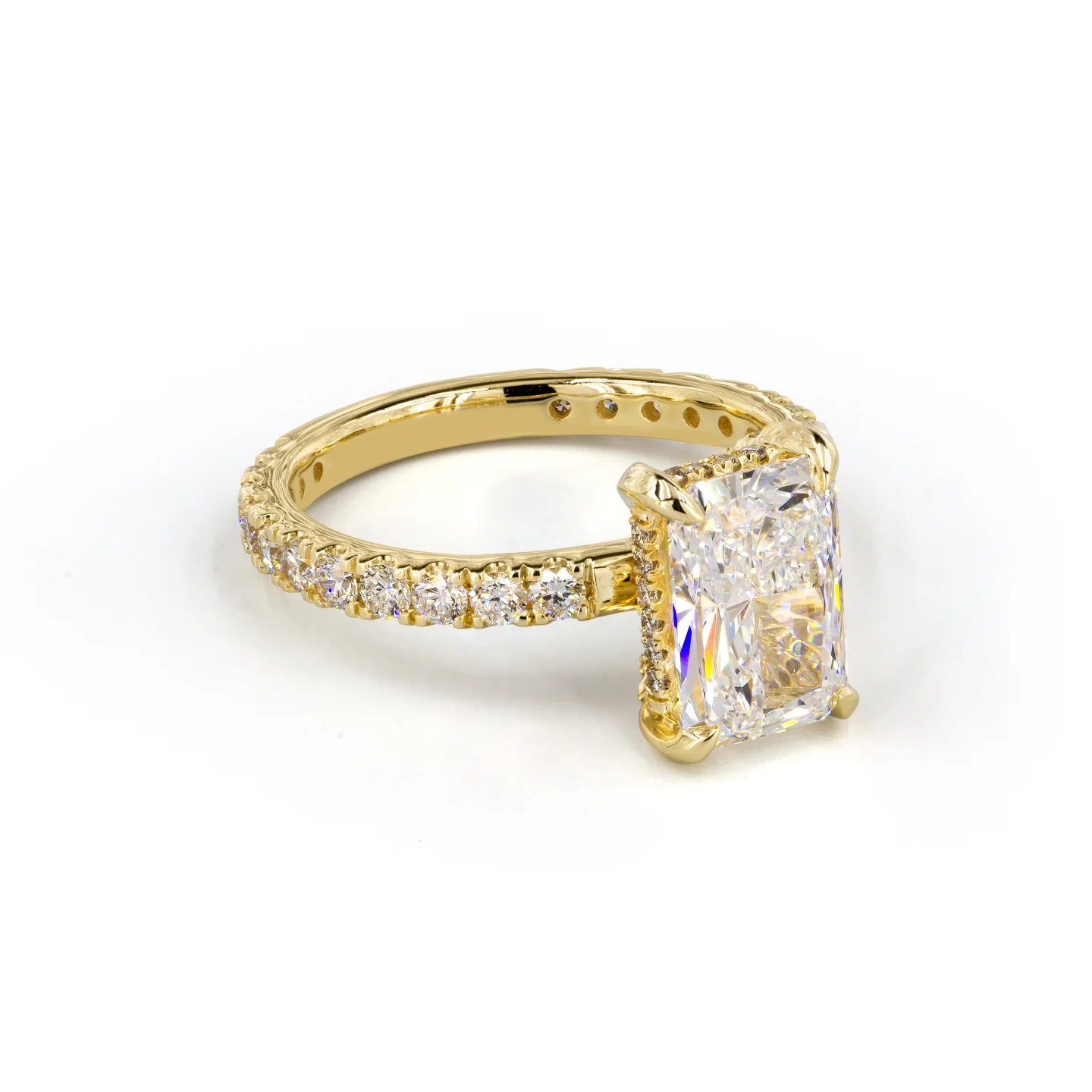 4.58 Cts 14k Yellow Gold Radiant Shape Hidden Halo Ring - Image 2