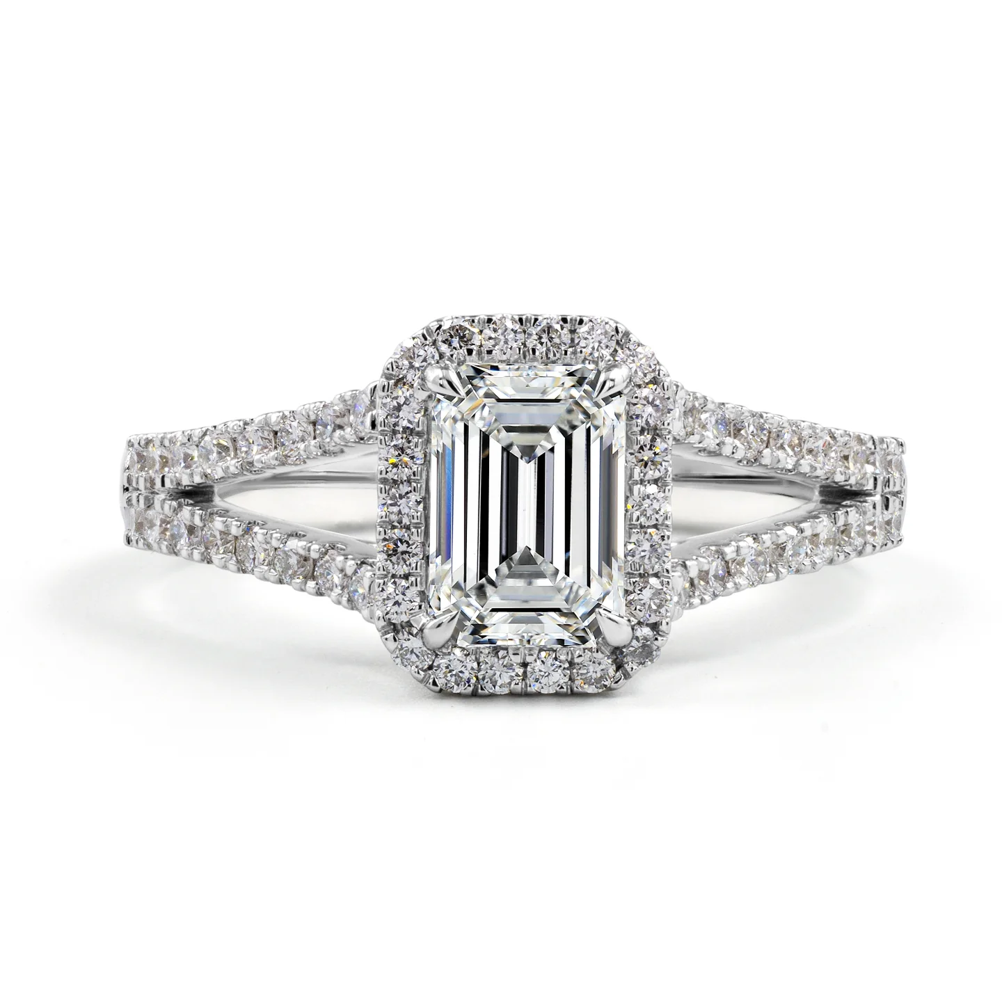 2.44 Cts Platinum Emerald Shape Split Shank Ring - Video