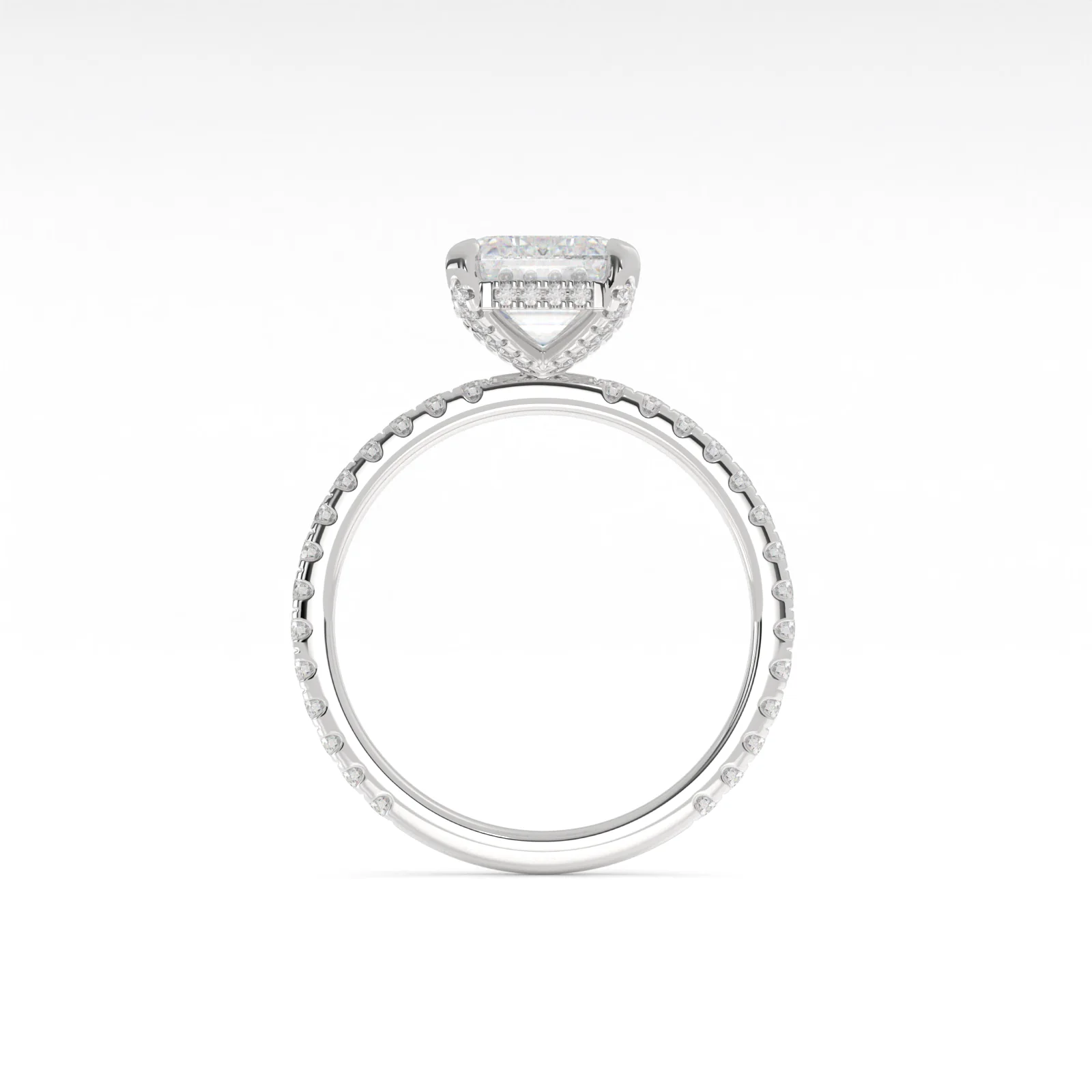 2.42 Cts 14k White Gold Emerald Shape Hidden Halo Ring - Image 2