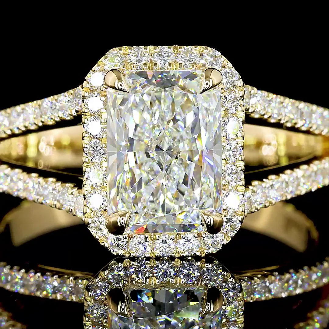 1.5 Cts 14k Yellow Gold Radiant Shape Split Shank Ring - Image 2