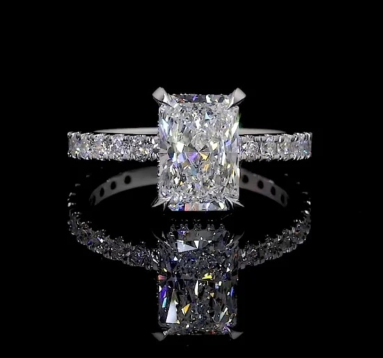9.14 Cts 14k White Gold Radiant Shape Hidden Halo Ring - Video
