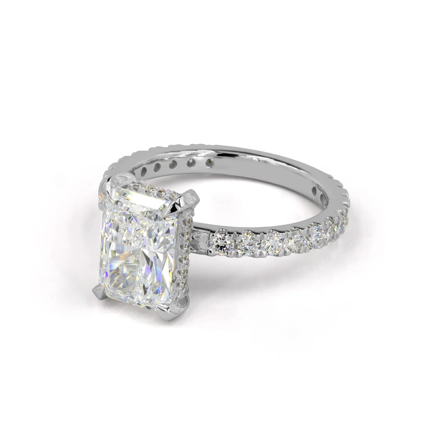 5.98 Cts 14k White Gold Radiant Shape Hidden Halo Ring - Image 2