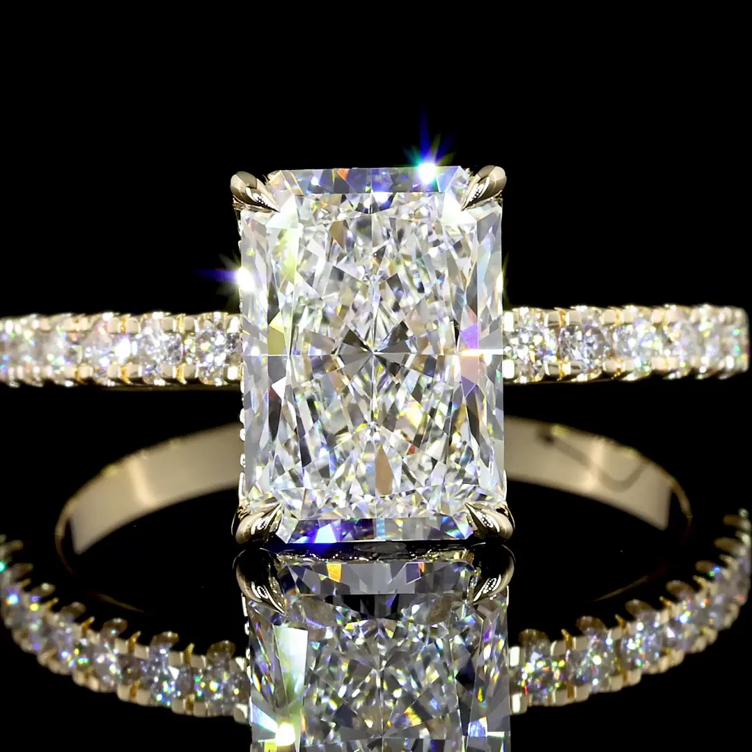 2.88 Cts 14k Yellow Gold Radiant Shape Hidden Halo Ring - Image 3