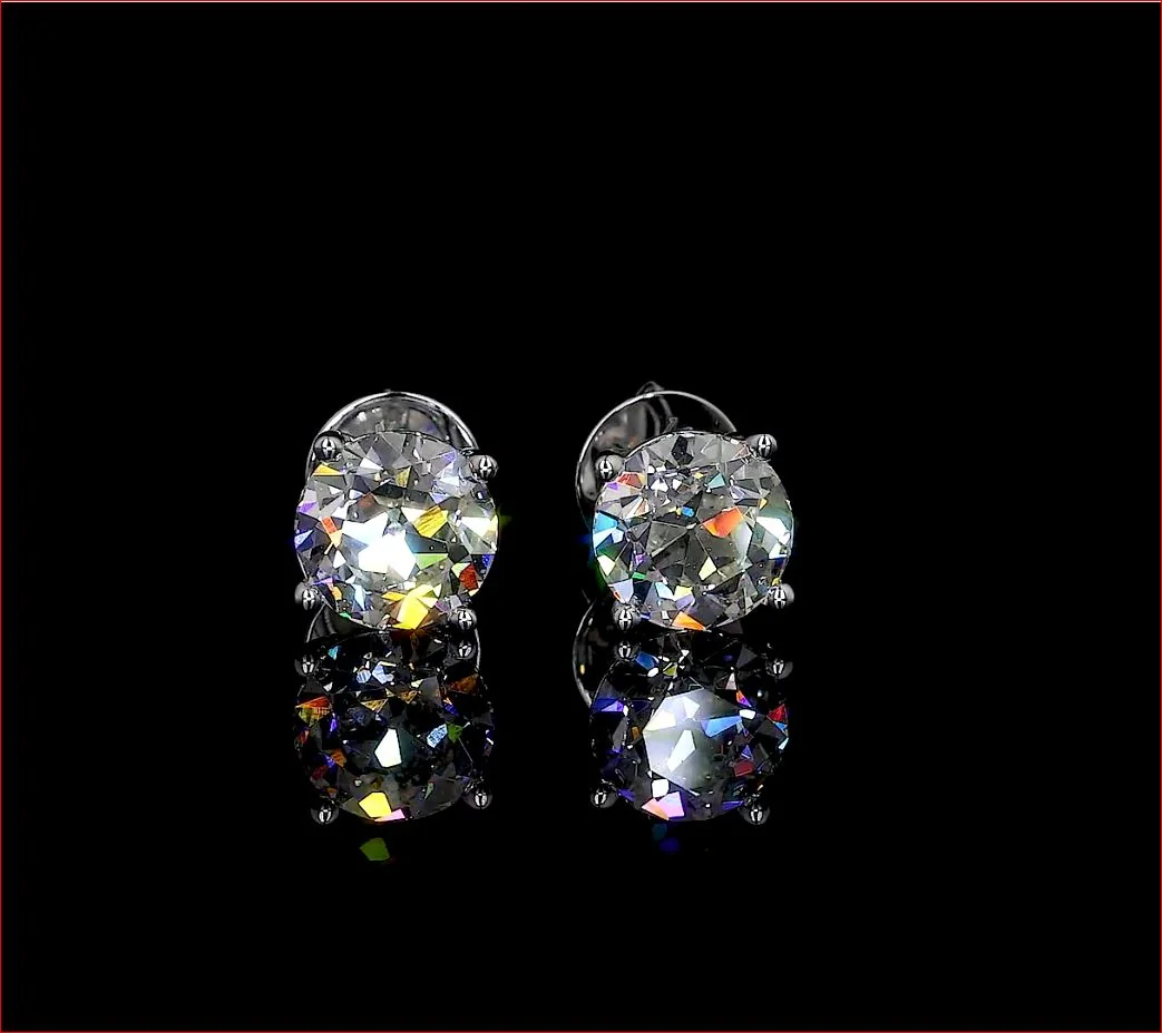 2.09 Cts 14k White Gold Old European Brilliant Shape Studs Earring - Video