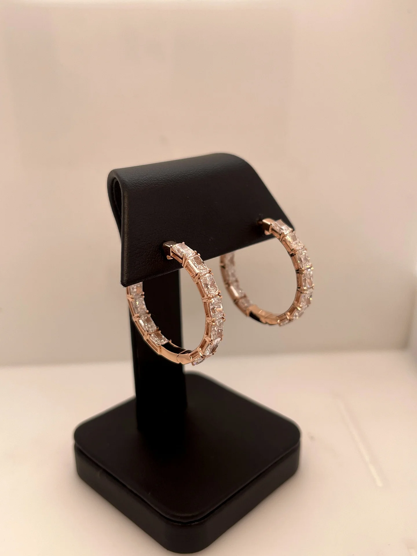 5.53 Cts 14k Rose Gold Radiant Shape Hoops Earring - Image 2