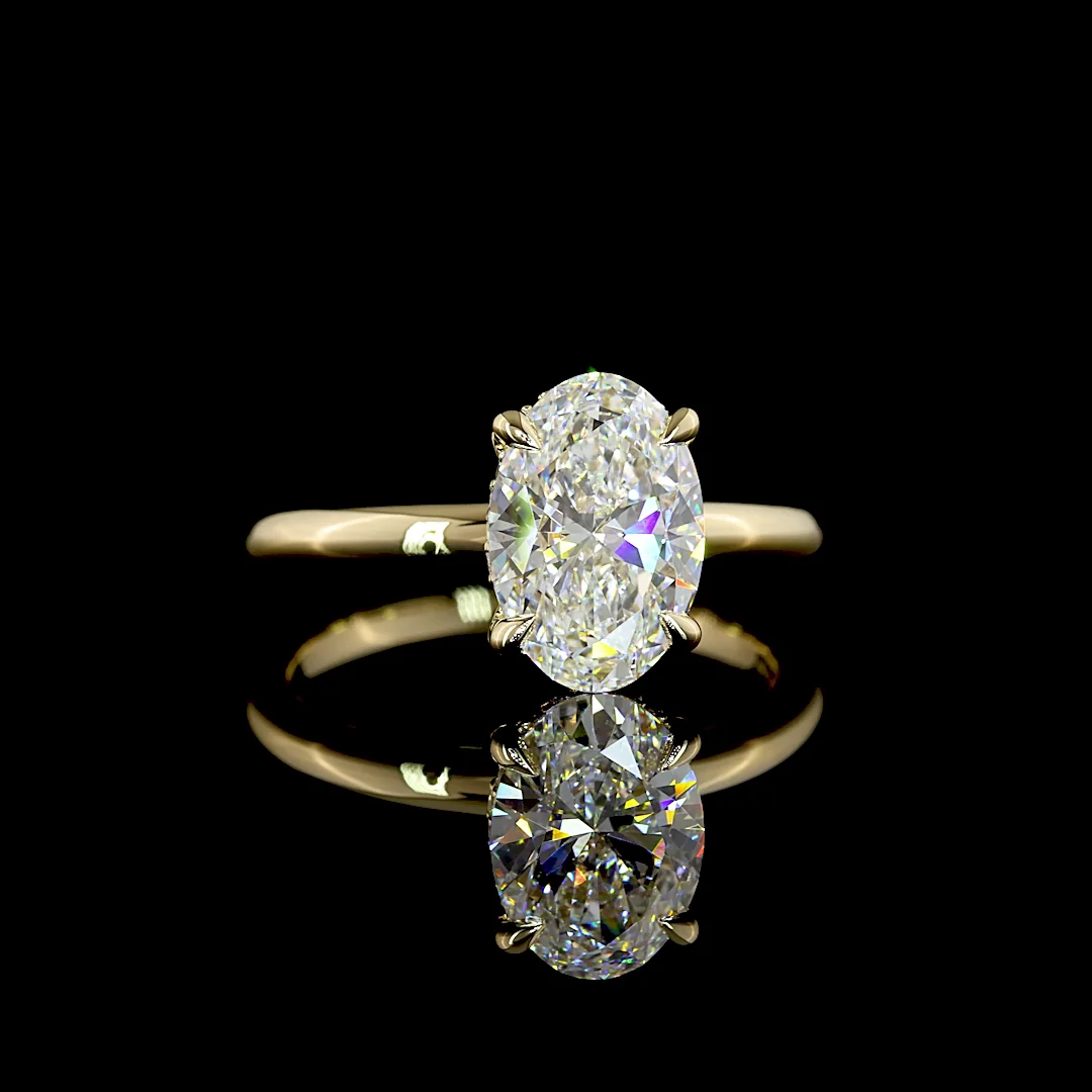 1.7 Cts 14k Yellow Gold Oval Shape Hidden Halo Ring - Video