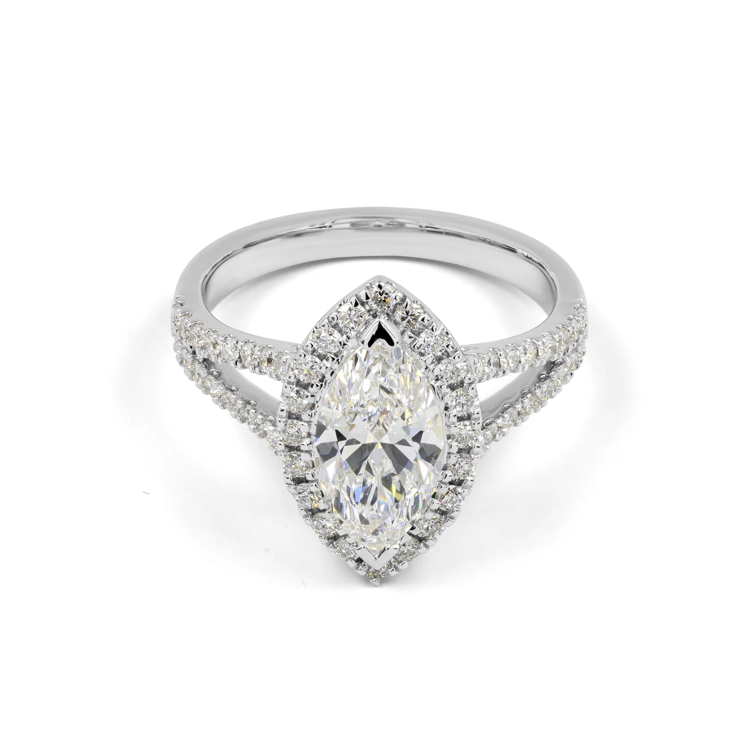 1.41 Cts 14k White Gold Marquise Shape Split Shank Ring - Video