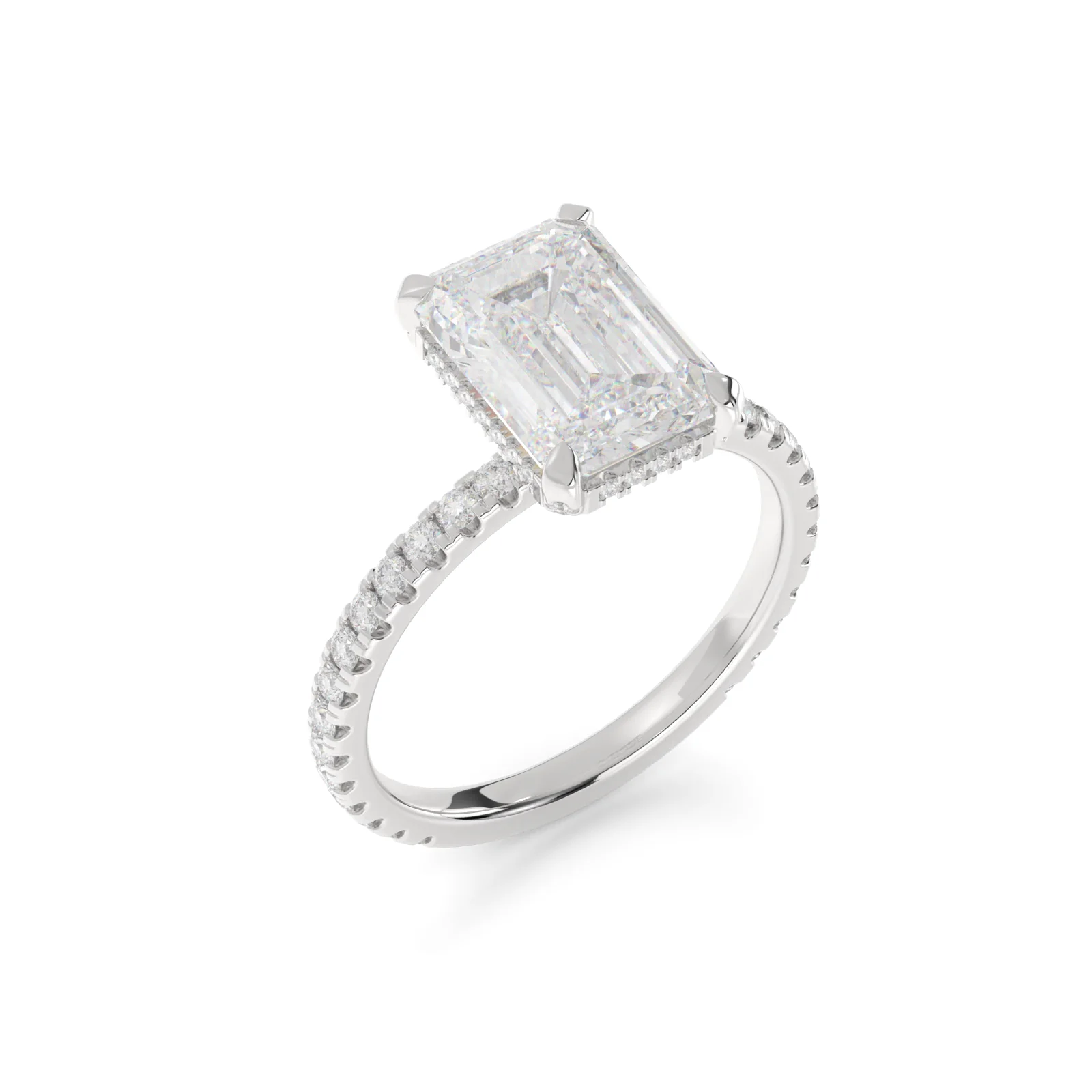 6.18 Cts 14k White Gold Emerald Shape Hidden Halo Ring - Image 4