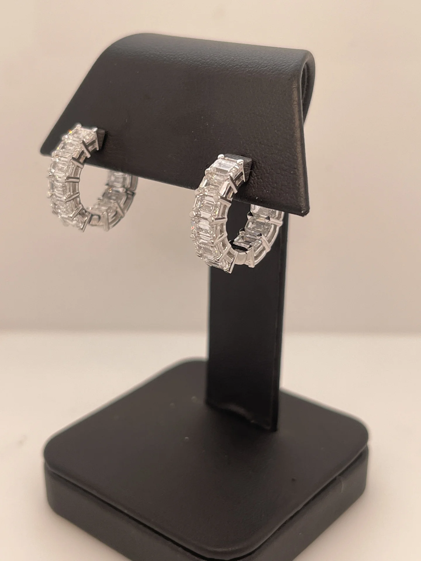 2.08 Cts 14k White Gold Emerald Shape Huggies Earring - Image 3