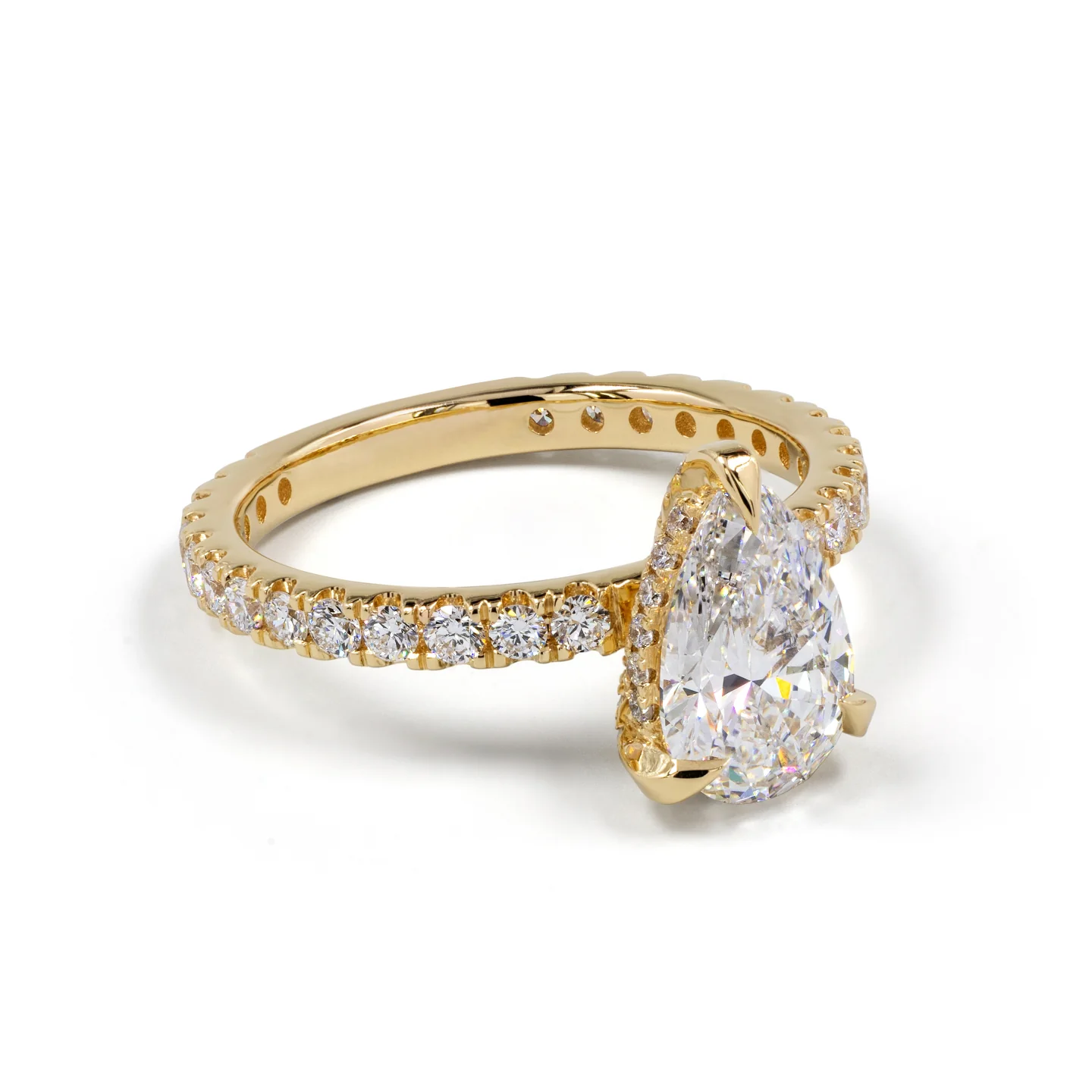 3.95 Cts 14k Yellow Gold Pear Shape Hidden Halo Ring - Image 4