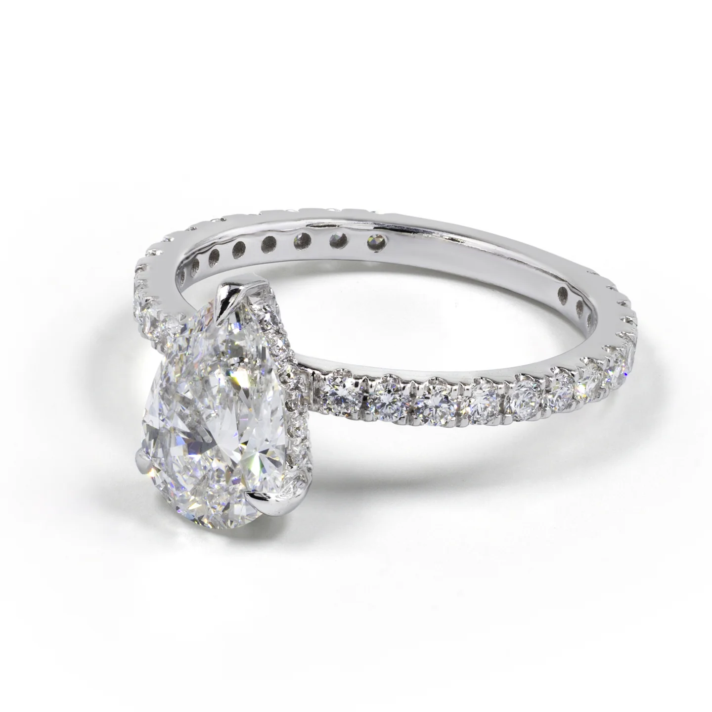 3.95 Cts 14k White Gold Pear Shape Hidden Halo Ring - Image 2