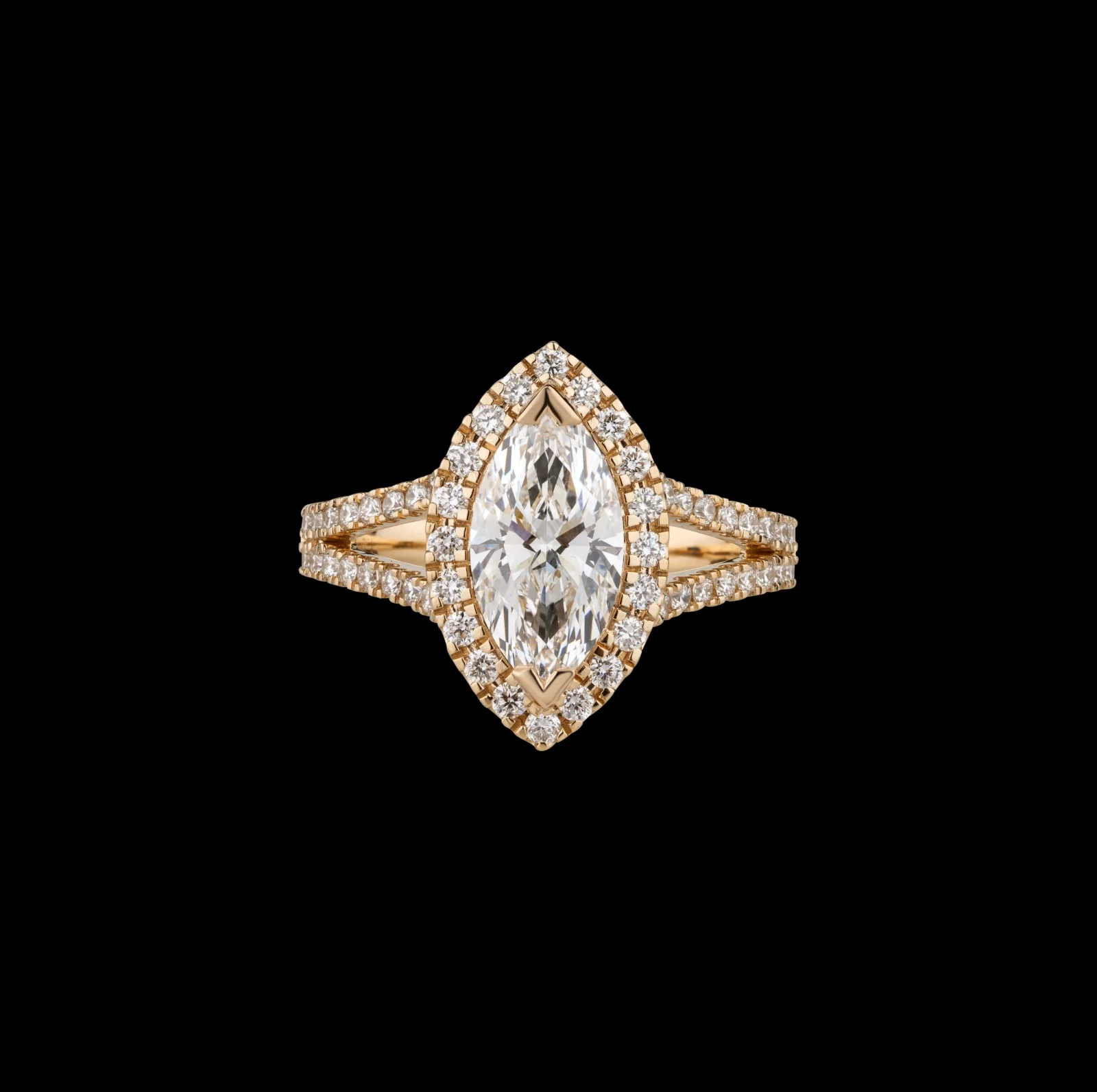 1.44 Cts 14k Yellow Gold Marquise Shape Split Shank Ring - Video