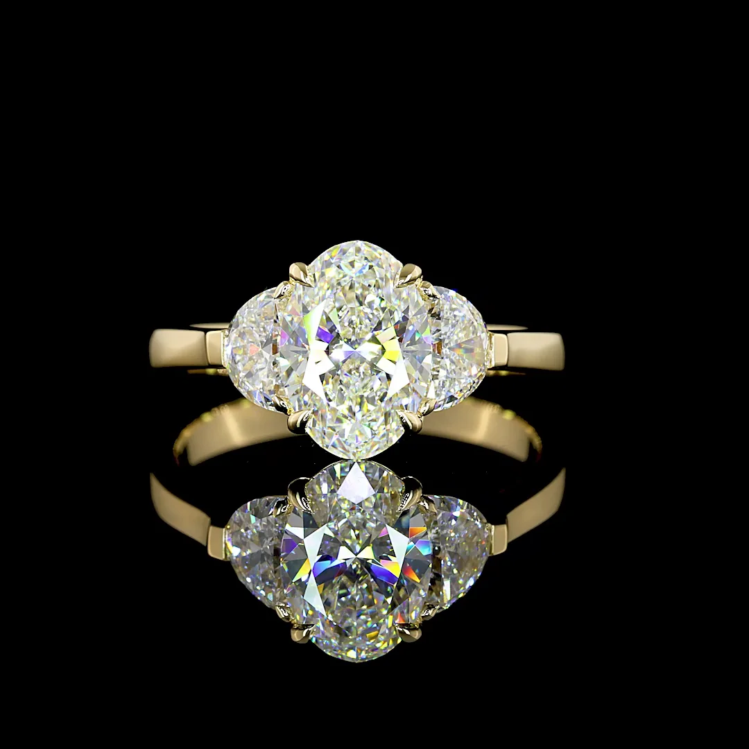 2.19 Cts 14k Yellow Gold Oval Shape 3 Stones Ring - Video