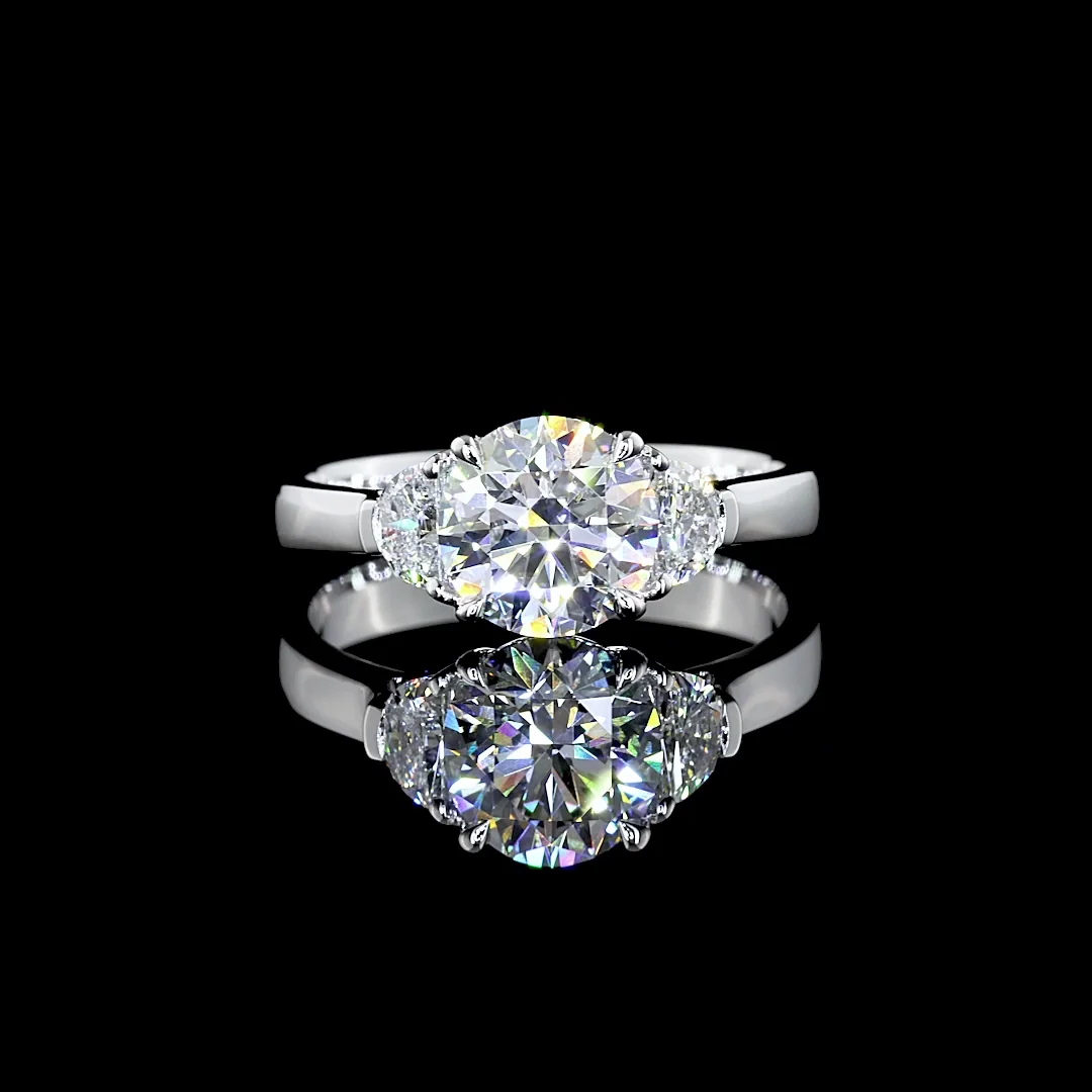 4.84 Cts 14k White Gold Round Shape 3 Stones Ring - Video