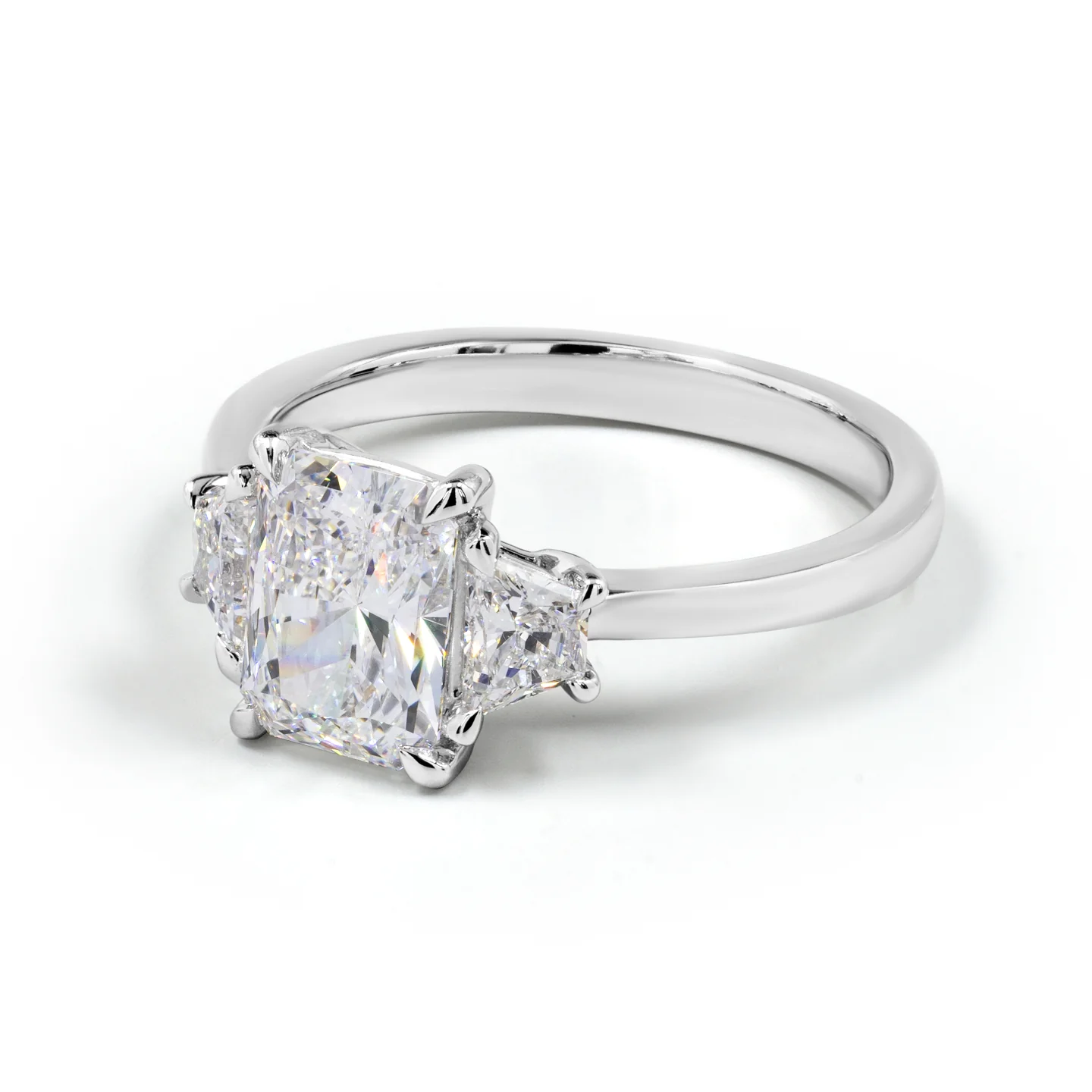 1.47 Cts 14k White Gold Radiant Shape 3 Stones Ring - Image 3