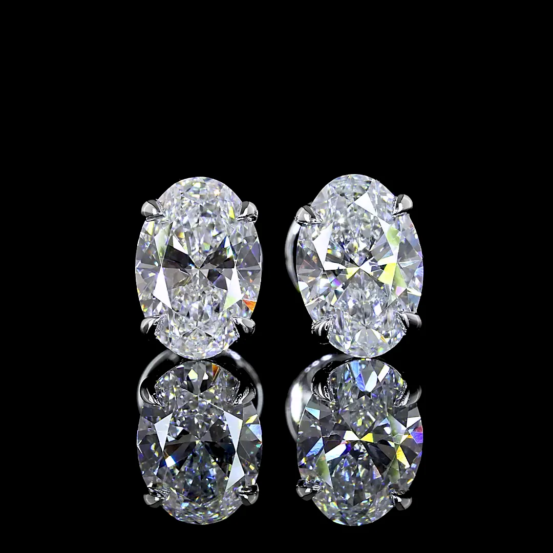 2 Cts 18k White Gold Oval Shape Studs Earring - Video