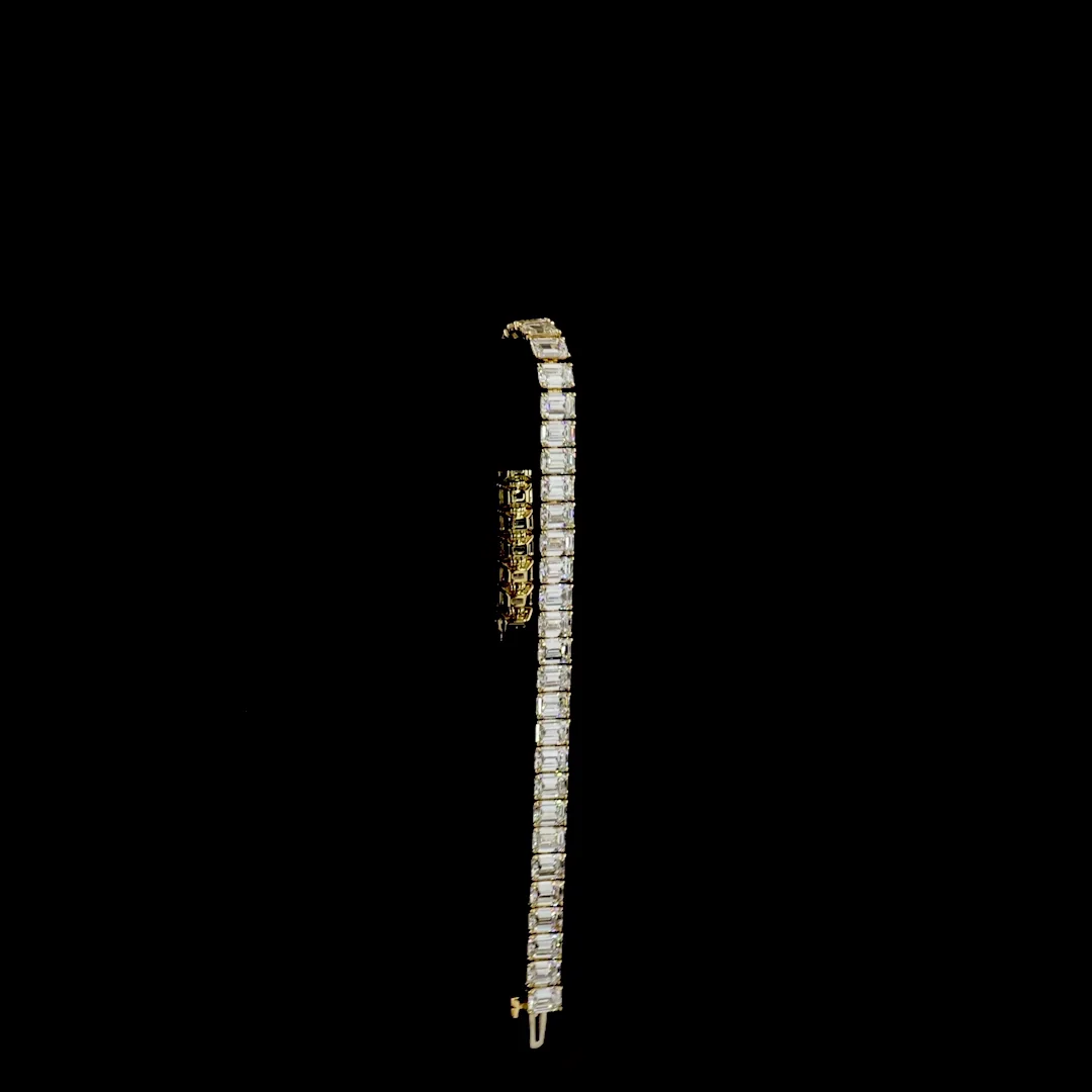 17.29 Cts 14k Yellow Gold Emerald Shape Tennis Bracelet - Image 3