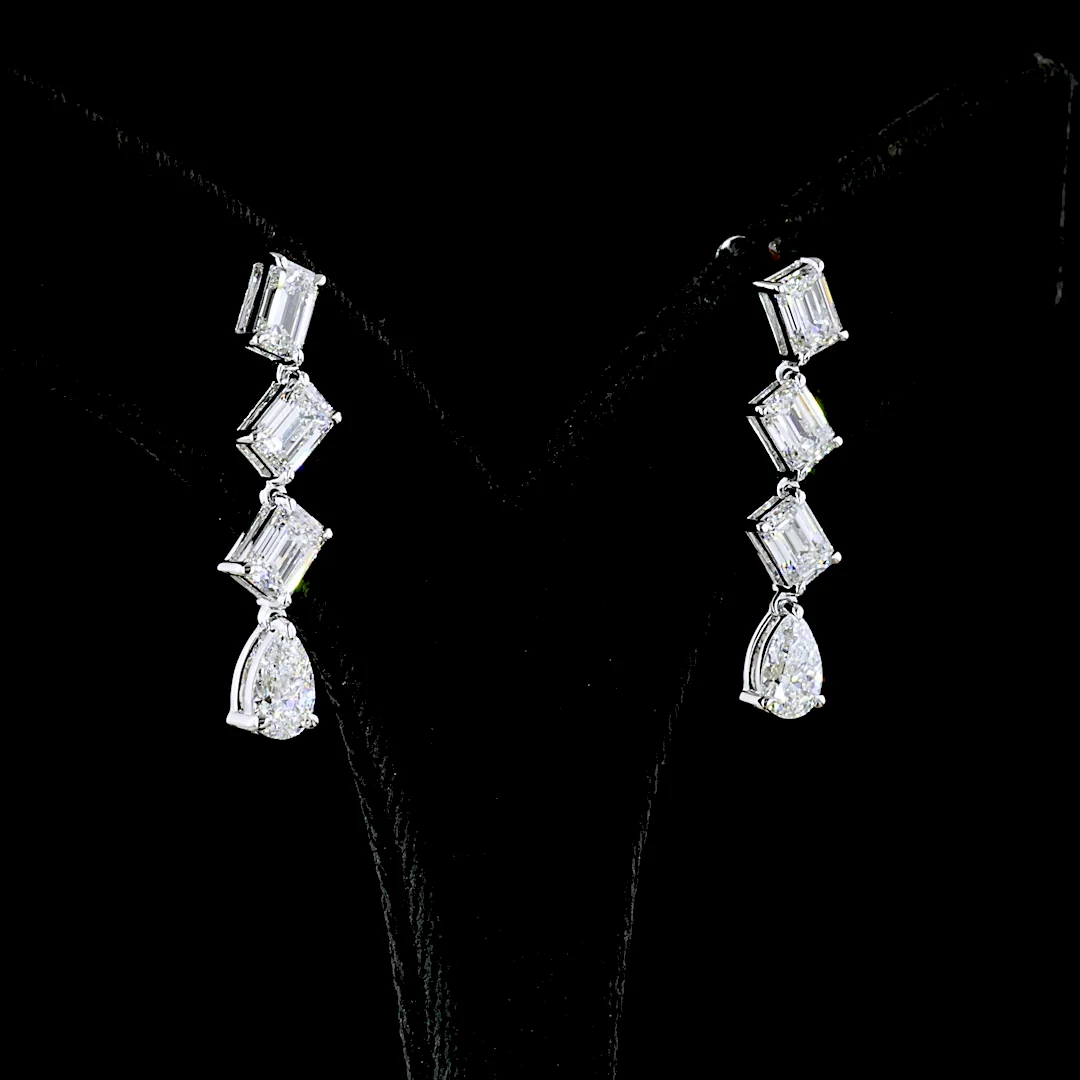 5.12 Cts 14k White Gold Emerald Shape Hanging Earring - Image 2