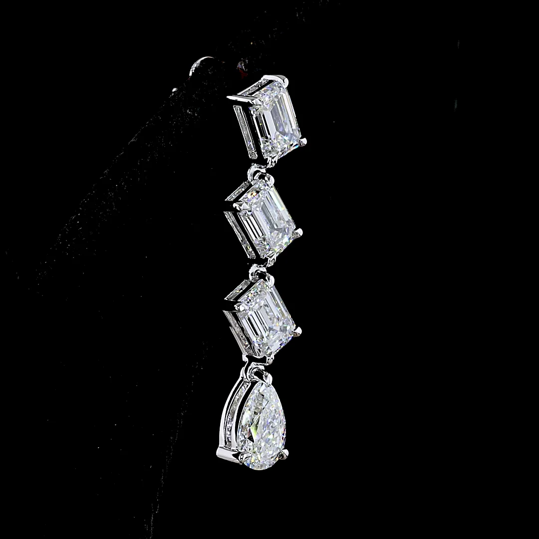 5.12 Cts 14k White Gold Emerald Shape Hanging Earring - Image 4