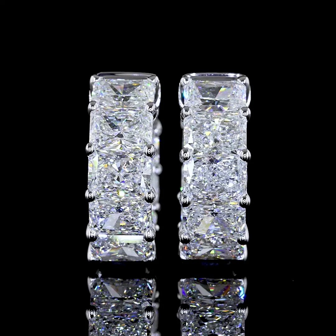 4.88 Cts 14k White Gold Radiant Shape Huggies Earring - Video