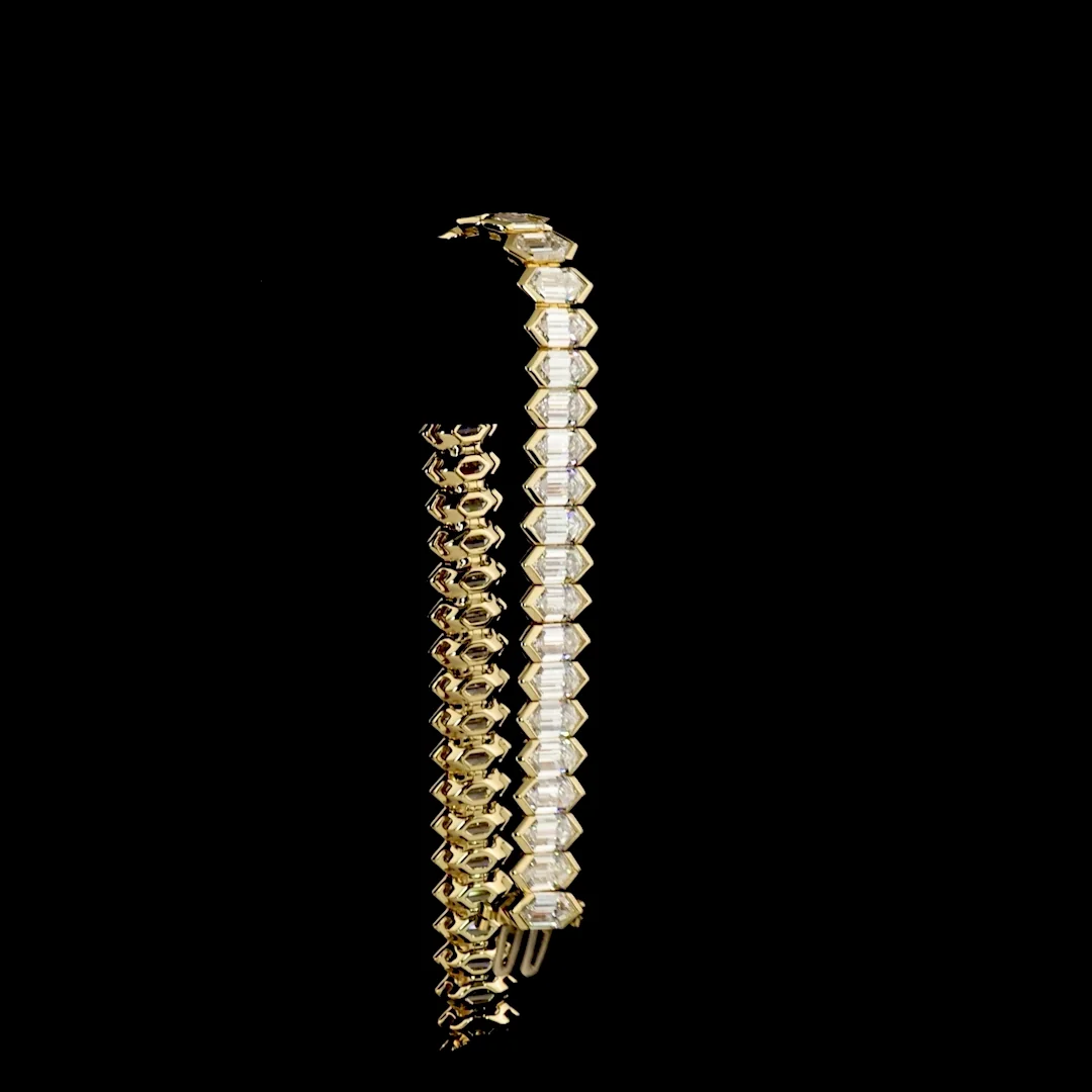 24.56 Cts 14k Yellow Gold Step Marquise Shape Tennis Bracelet - Image 3