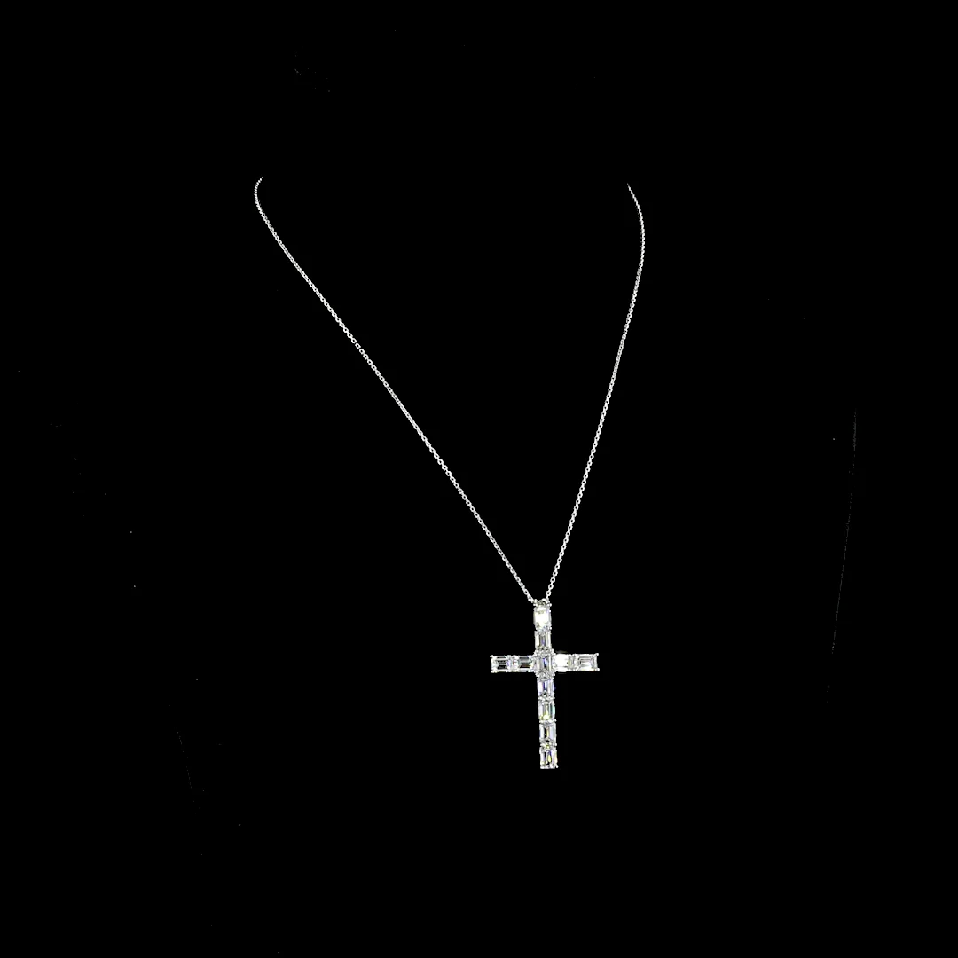 5.61 Cts 14k White Gold Emerald Shape Symbol Pendant - Video