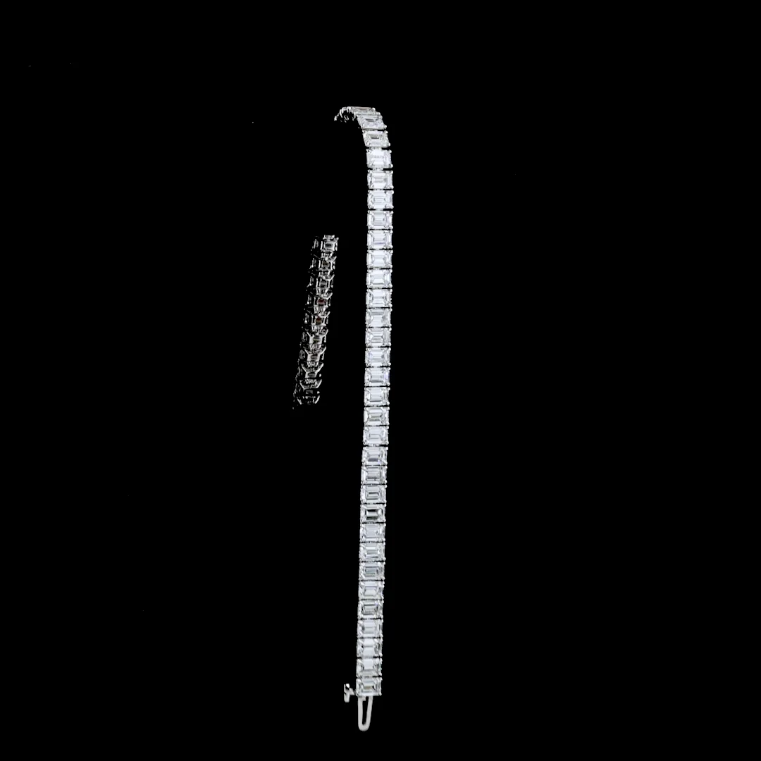 11.05 Cts 14k White Gold Emerald Shape Tennis Bracelet - Image 3