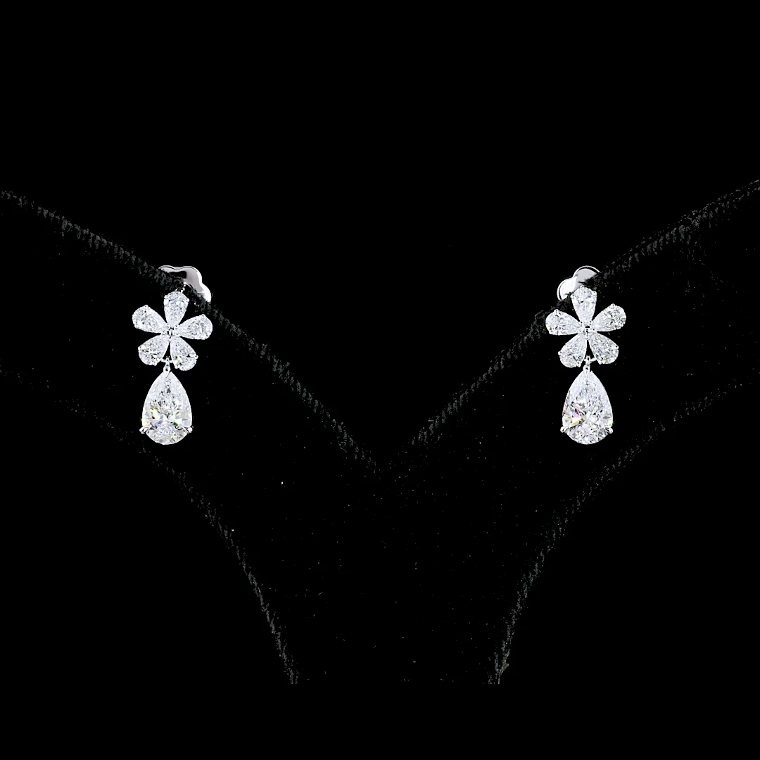 1.97 Cts 14k White Gold Pear Shape Hanging Earring - Image 3