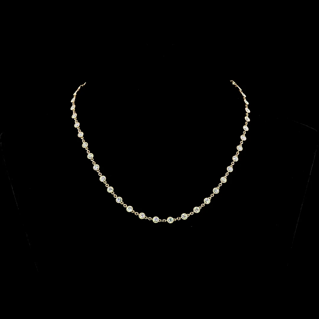 5.07 Cts 14k Yellow Gold Round Shape Station Necklace - Video