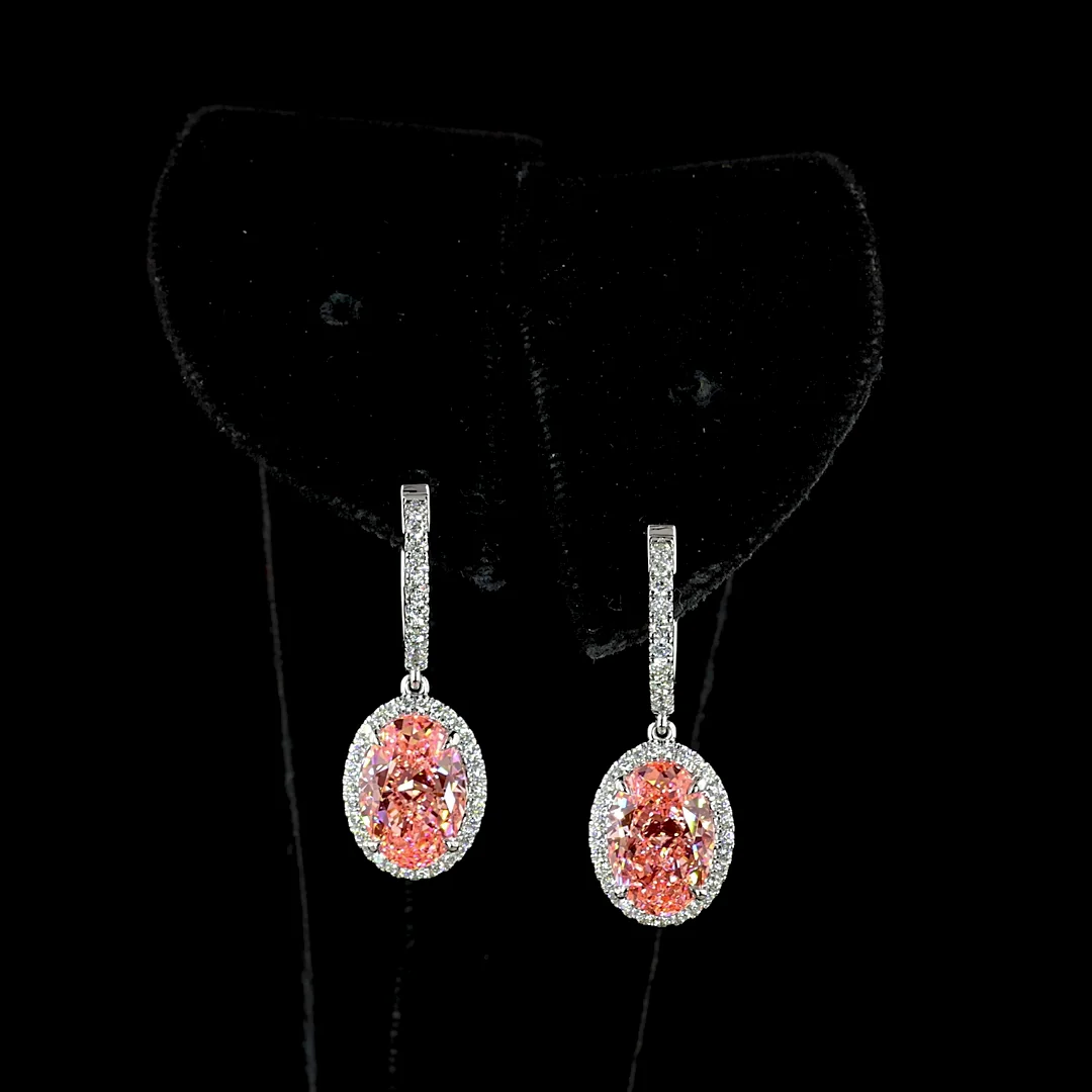 4.66 Cts 14k White Gold Oval Shape Hanging Earring - Image 3