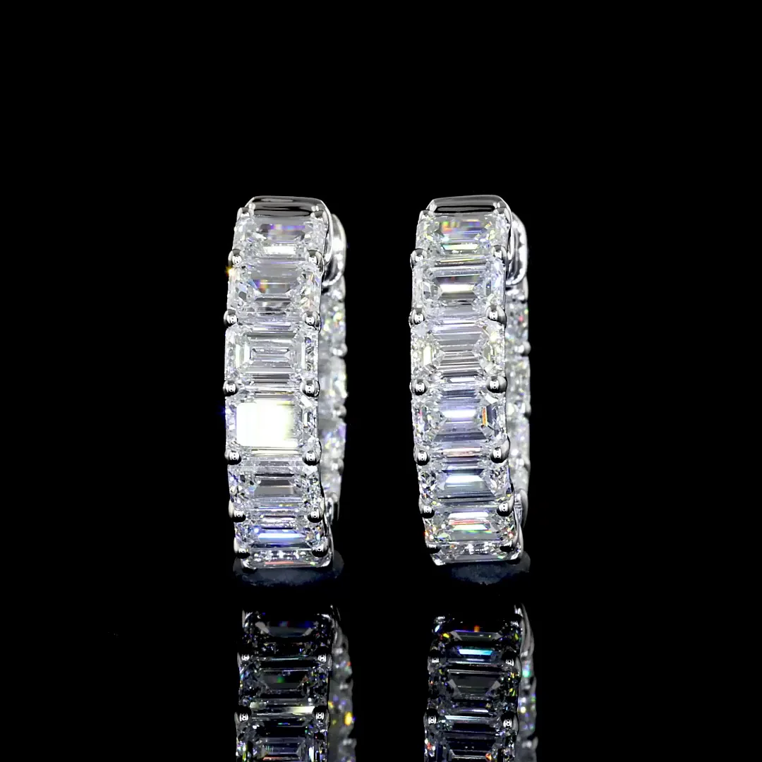 3.14 Cts 14k White Gold Emerald Shape Huggies Earring - Image 2