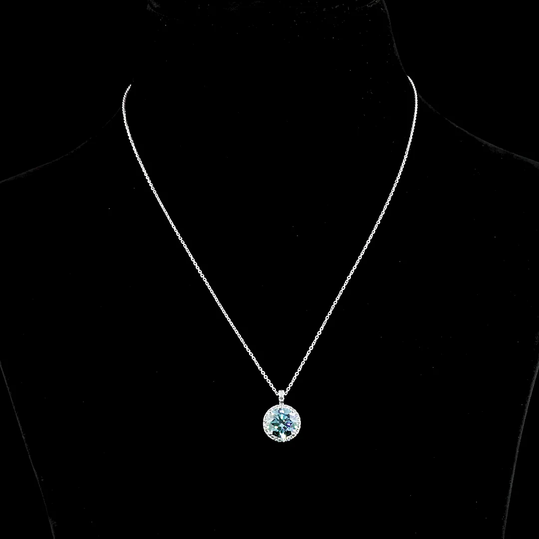 3.39 Cts 14k White Gold Round Shape Halo Pendant - Video