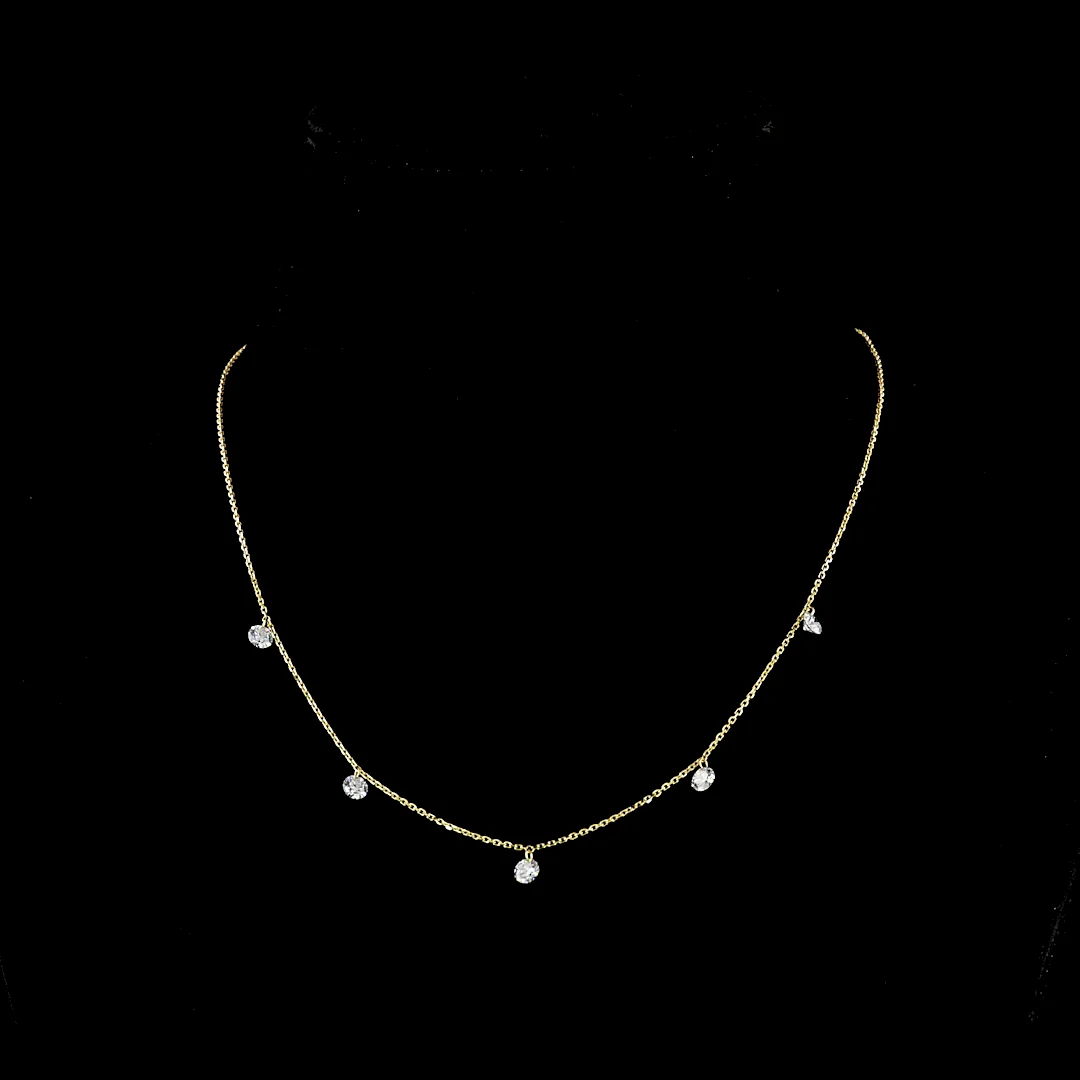 1.22 Cts 14k Yellow Gold Round Shape Station Necklace - Video