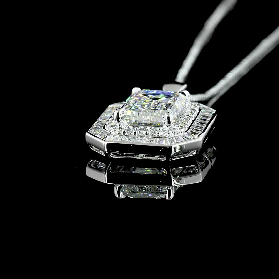 6.57 Cts 9k White Gold - 14k White Gold Mix Shape Double Halo Pendant - Image 4