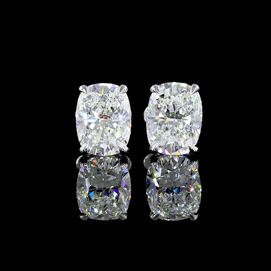 4.23 Cts 14k White Gold Cushion Brilliant Shape Studs Earring - Image 3