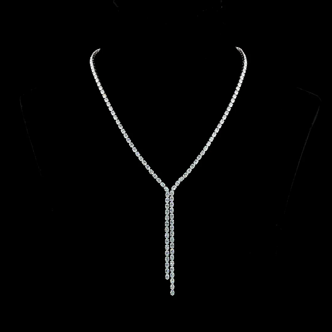 13.89 Cts 14k White Gold Oval Shape Lariat Necklace - Video