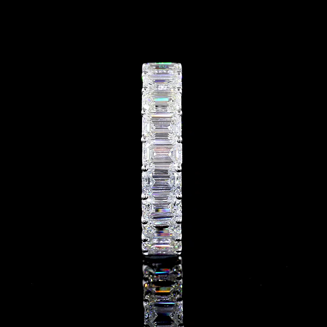 3.5 Cts 14k White Gold Emerald Shape 3/4 Band Eternity Band - Image 4