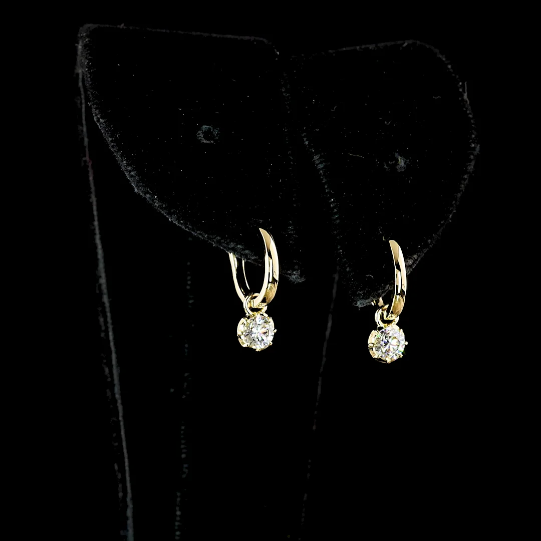0.5 Cts 14k Yellow Gold Round Shape Hanging Earring - Video