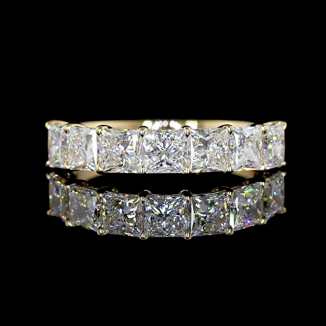 2.11 Cts 14k Yellow Gold Princess Shape 7 Stones Eternity Band - Video