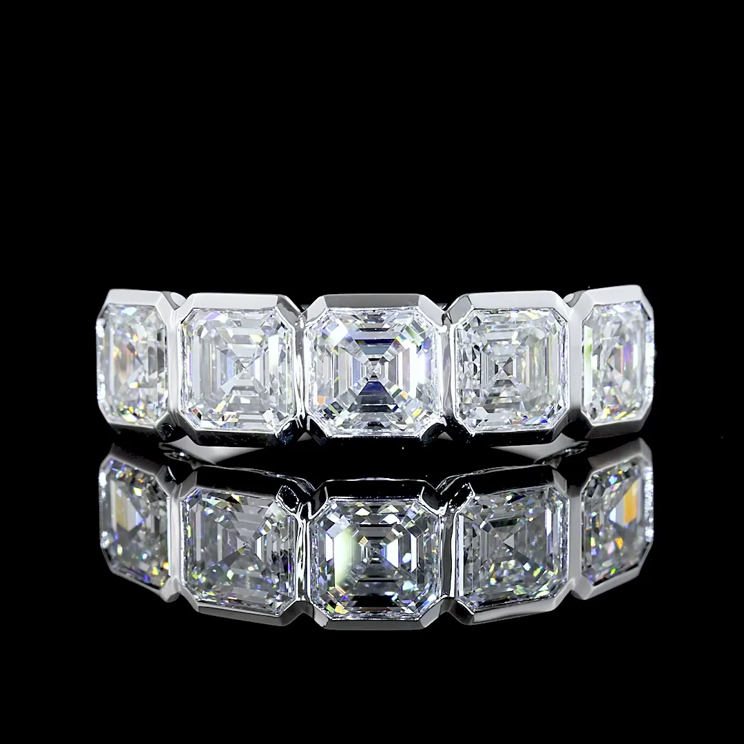 3 Cts 14k White Gold Asscher Shape 5 Stones Eternity Band - Video