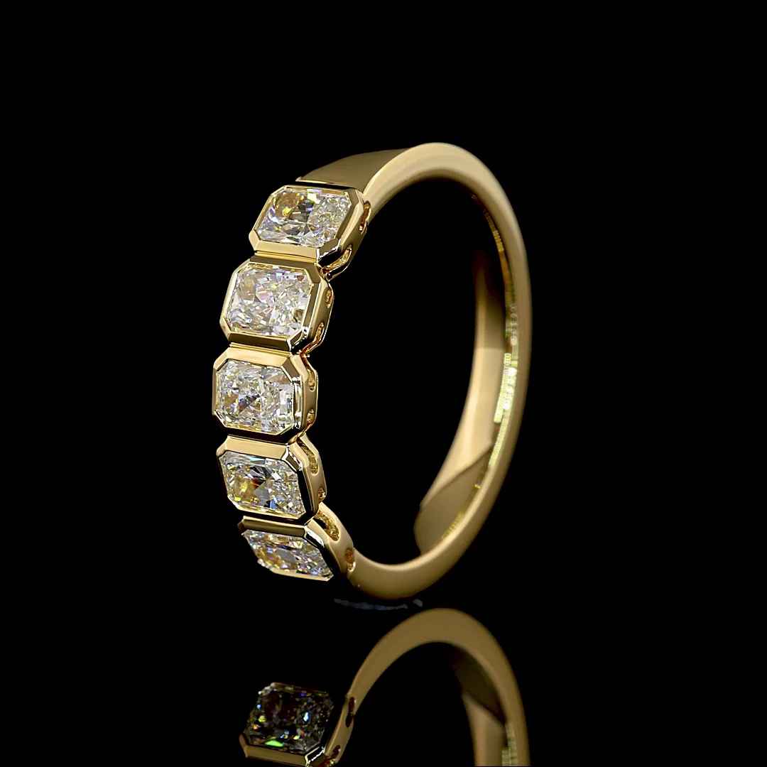1.05 Cts 14k Yellow Gold Radiant Shape 5 Stones Eternity Band - Image 4