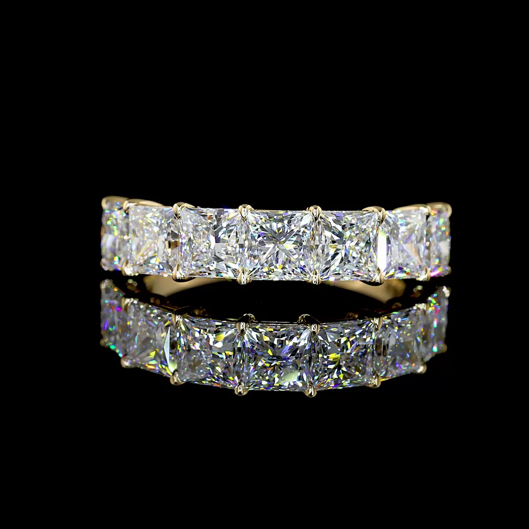 3.12 Cts 14k Yellow Gold Princess Shape 7 Stones Eternity Band - Video