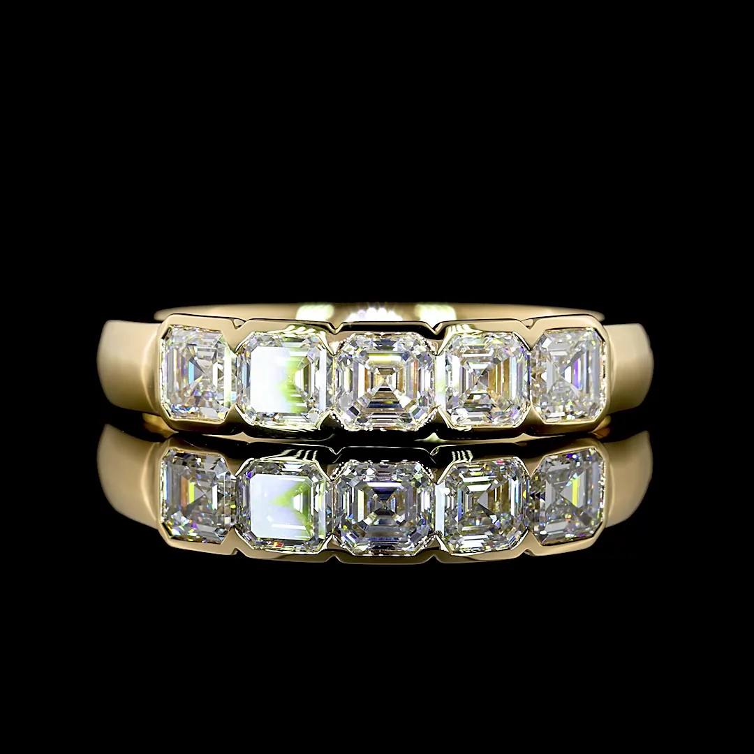 1.03 Cts 14k Yellow Gold Asscher Shape 5 Stones Eternity Band - Video