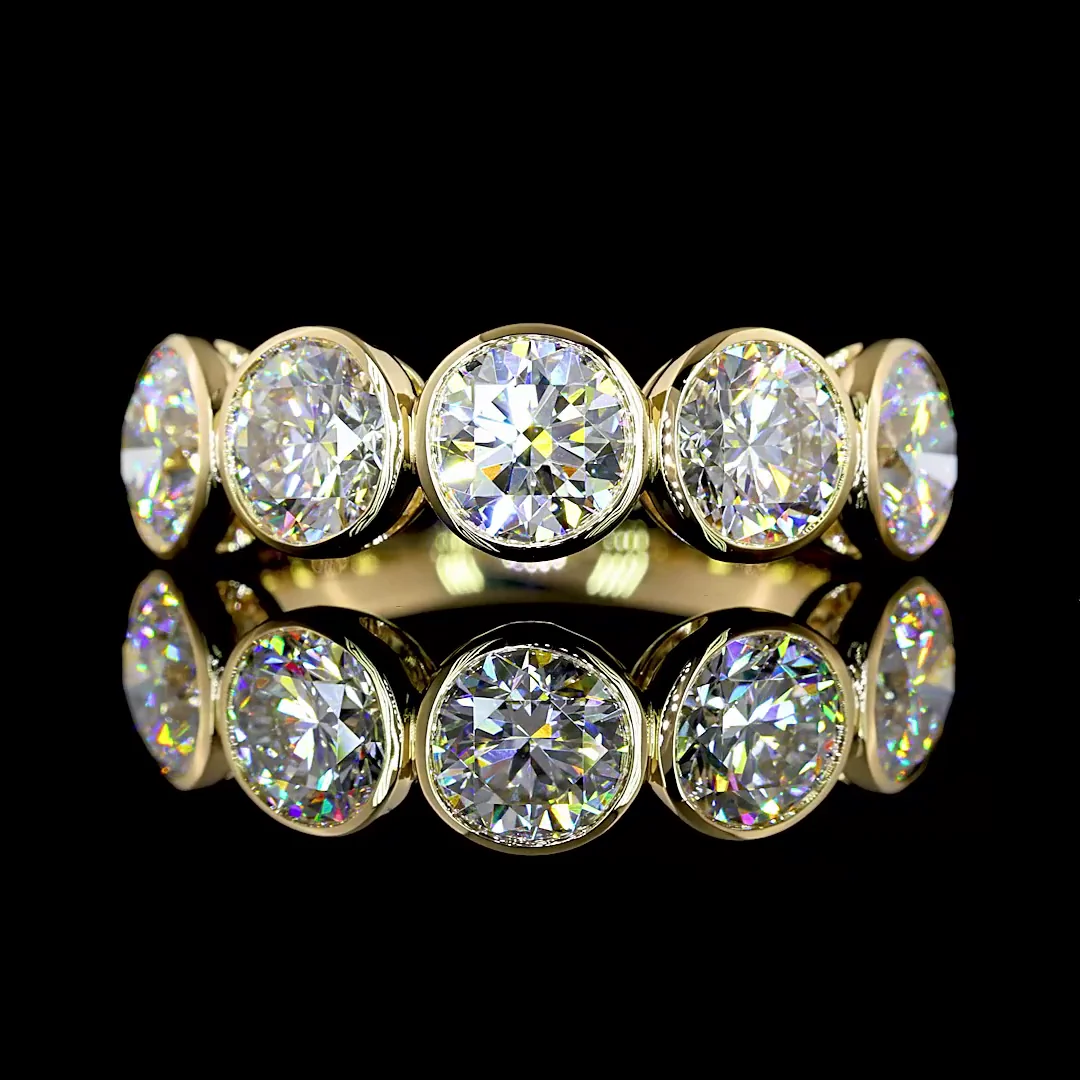 2.98 Cts 14k Yellow Gold Round Shape 5 Stones Eternity Band - Video