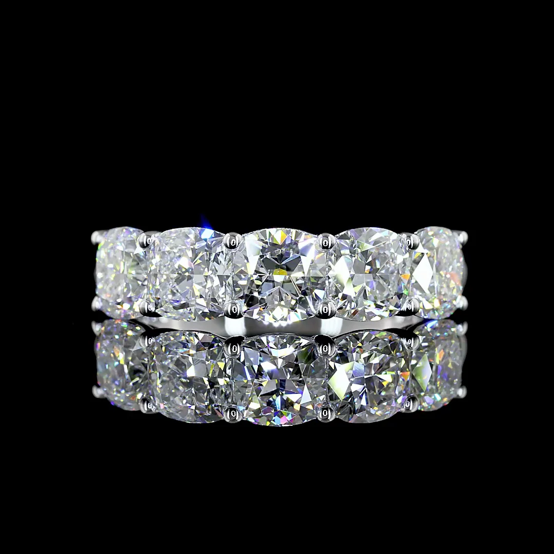 3 Cts 14k White Gold Square Cushion Brilliant Shape 5 Stones Eternity Band - Video