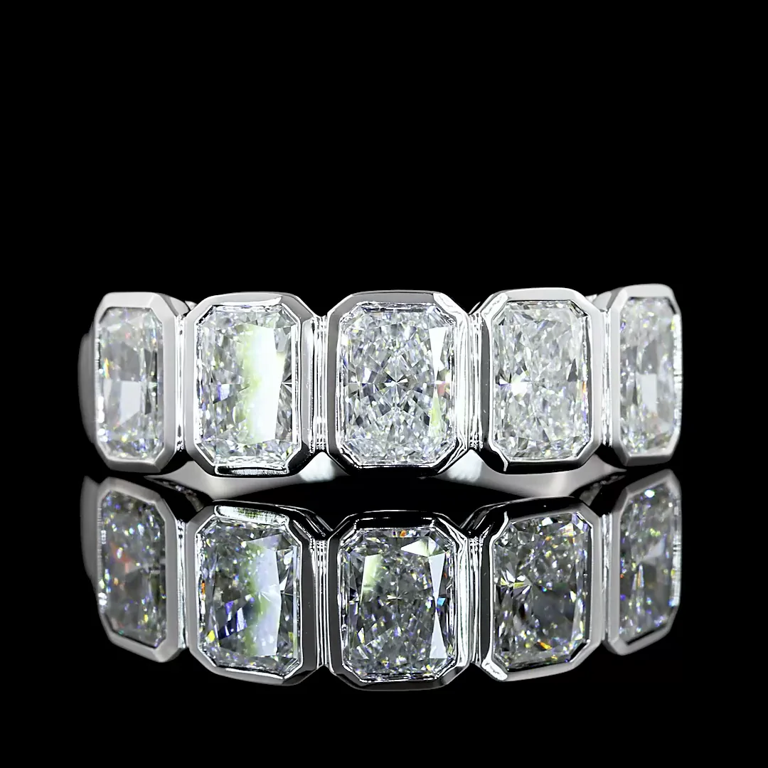 2.11 Cts 14k White Gold Radiant Shape 5 Stones Eternity Band - Video