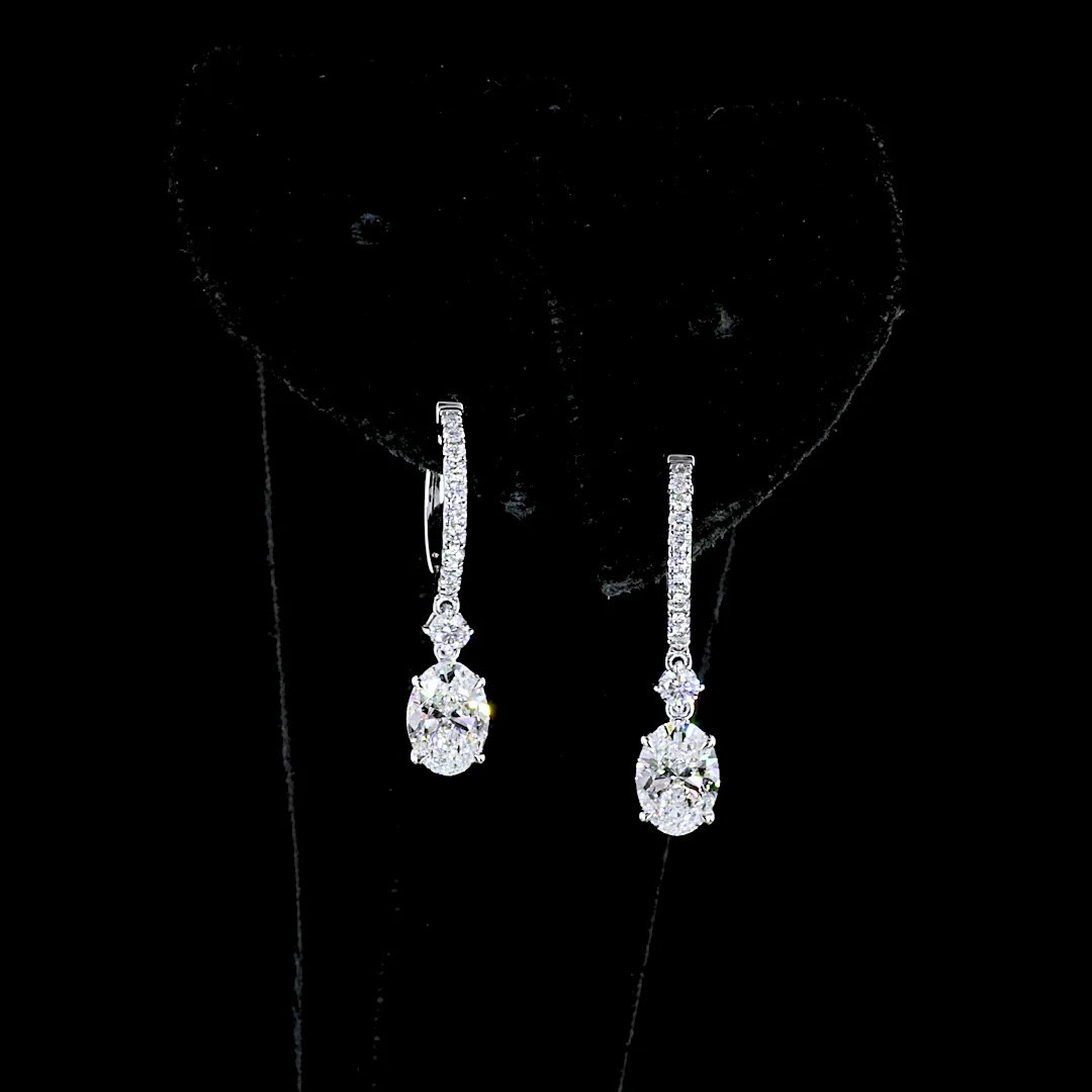 1.88 Cts 14k White Gold Oval Shape Hanging Earring - Video