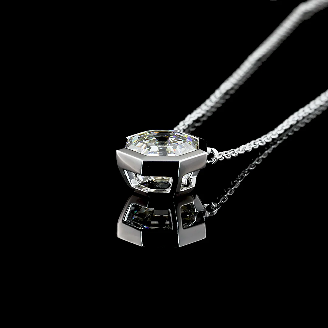 2.23 Cts 14k White Gold Octagon Shape Solitaire Pendant - Image 4