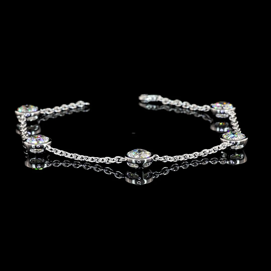 5.1 Cts 14k White Gold Old European Brilliant Shape Station Bracelet - Video