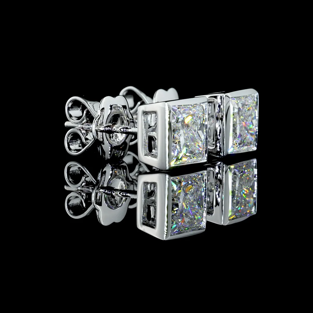 2.08 Cts 14k White Gold Princess Shape Studs Earring - Video